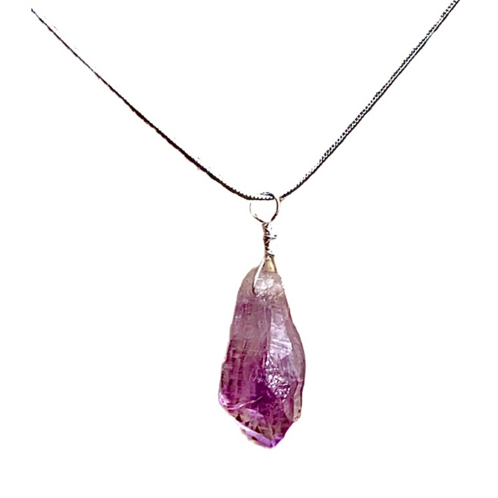 Amethyst Briolette Design. Necklace . Beautiful cut. SS wire wrapped